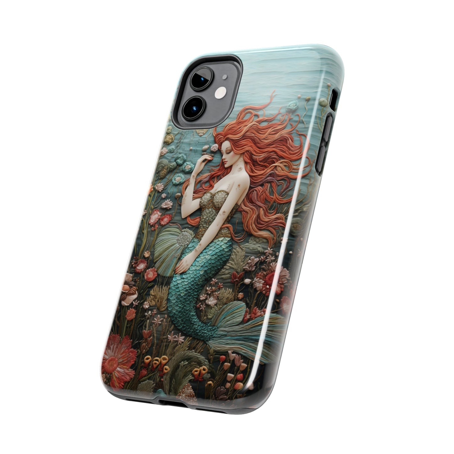 Siren's Song: Mermaid Elegance Apple Phone Case | Embroidery-Inspired iPhone Case