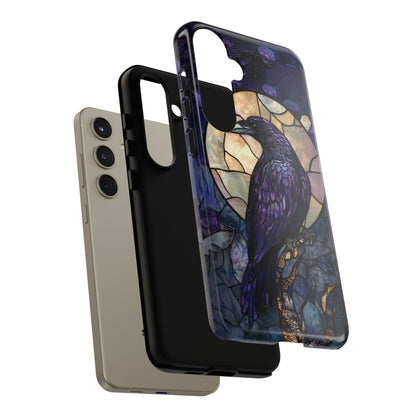 Halloween Phone Case Purple Raven Stained Glass Style Spooky Moon Phone Cover