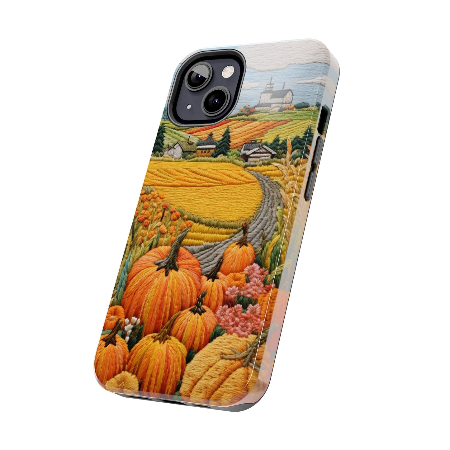 Harvest Hues: Halloween Pumpkin Patch | Embroidered Landscape for iPhone Range