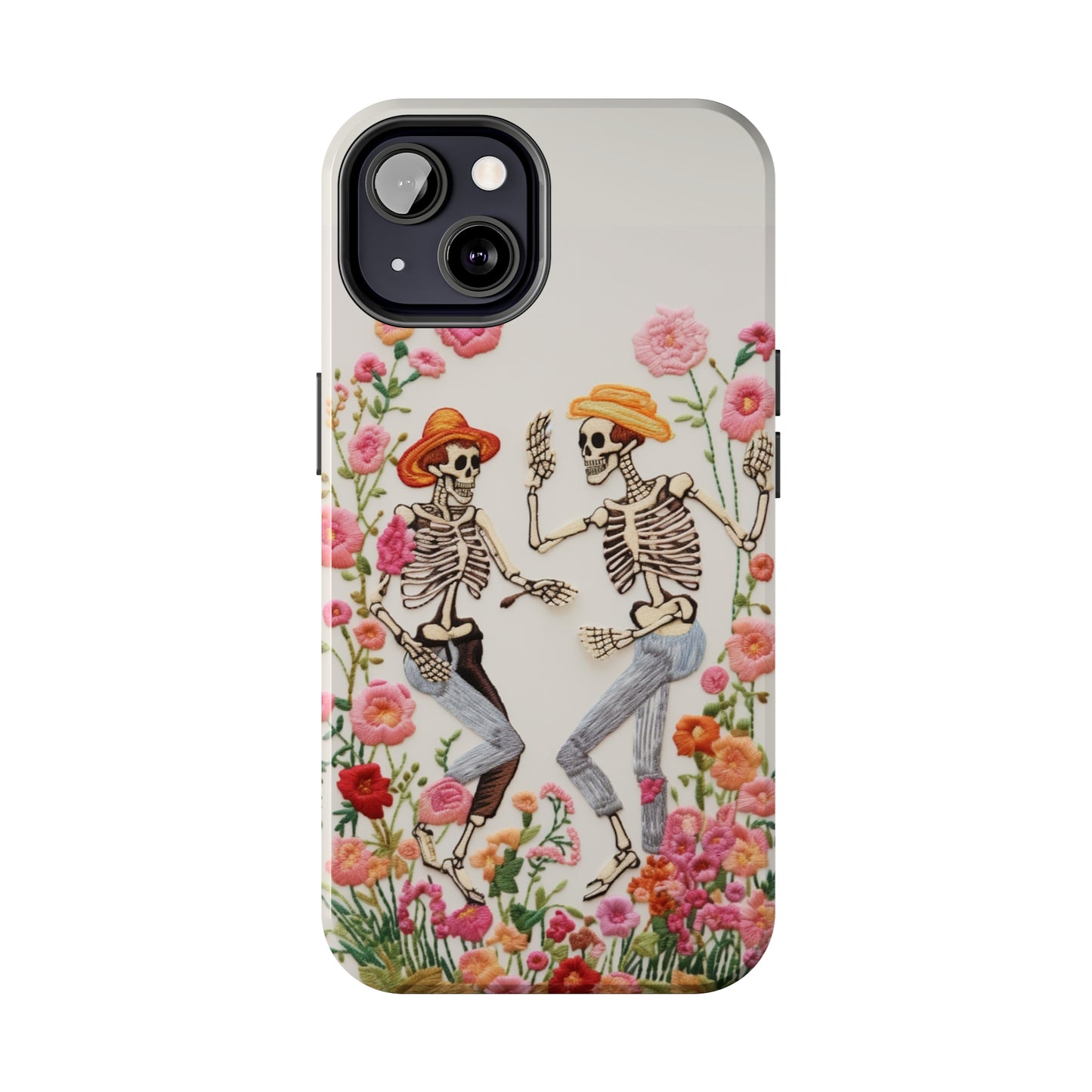 Dancing Halloween Skeletons Embroidery iPhone Case | iPhone X to iPhone 14 Pro Max