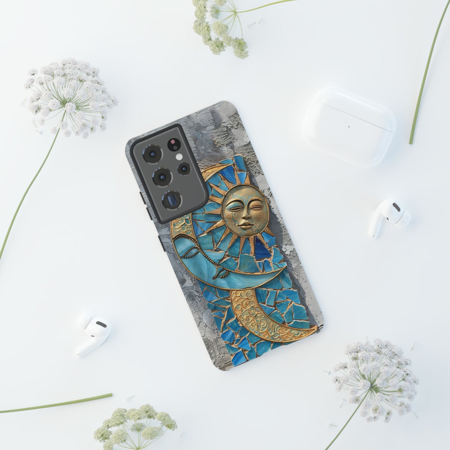 Boho Sun and Moon Mosaic Tile Stained Glass Phone Case