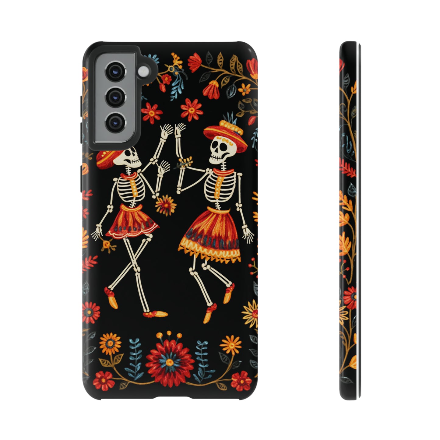 Dead Can Dance, iPhone 15 case, Floral Embroidery Skeletons | Whimsical Dance of the Departed for Google Pixel, iPhone & Samsung Galaxy