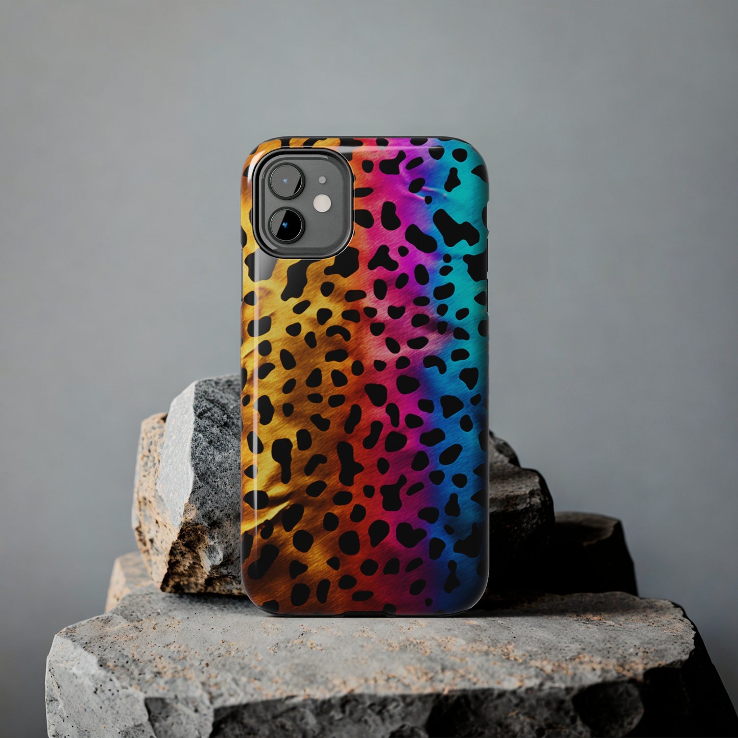 Kaleidoscopic Wild: Psychedelic Rainbow Leopard Print | Dazzling iPhone Case