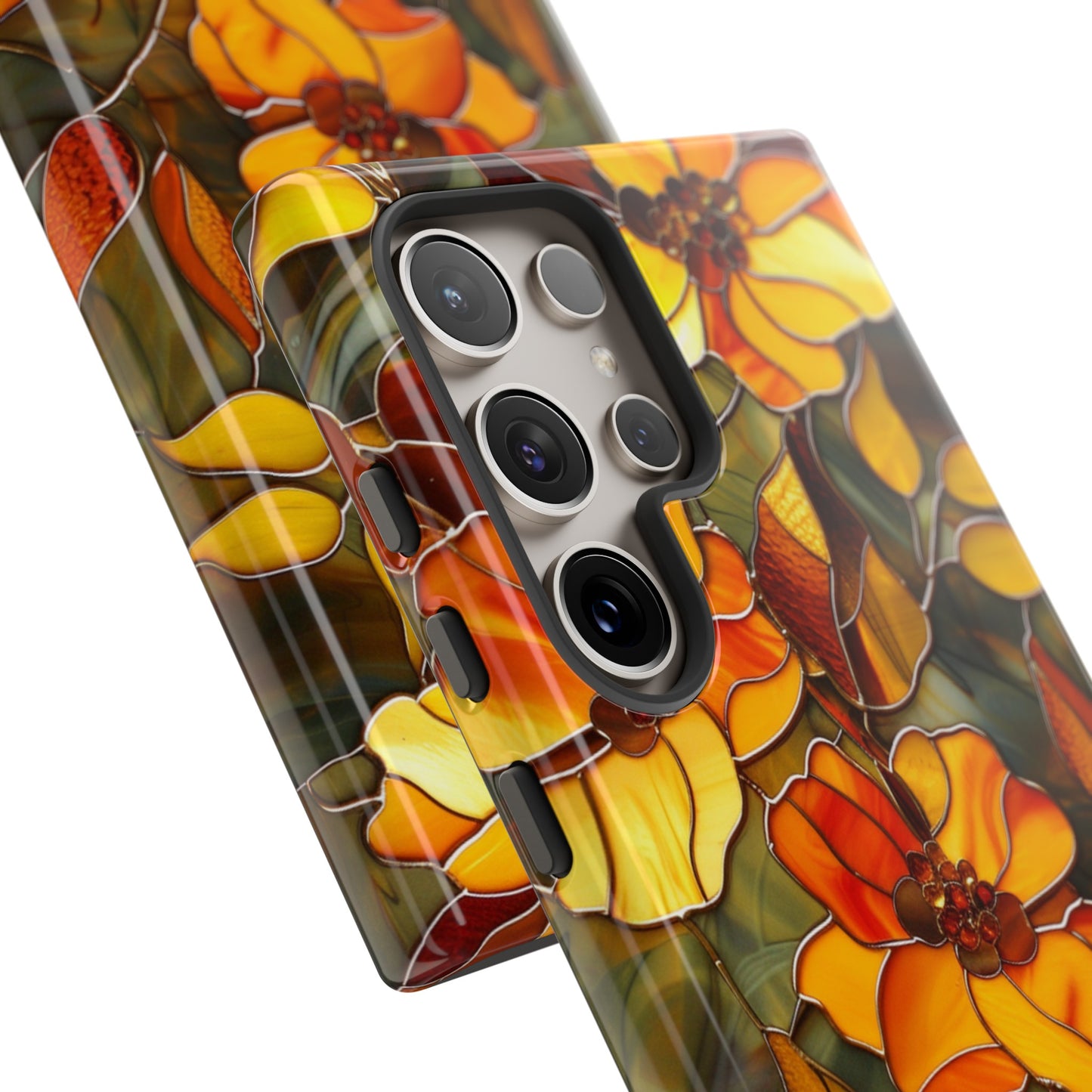 Orange Floral Phone Case Stained Glass Style