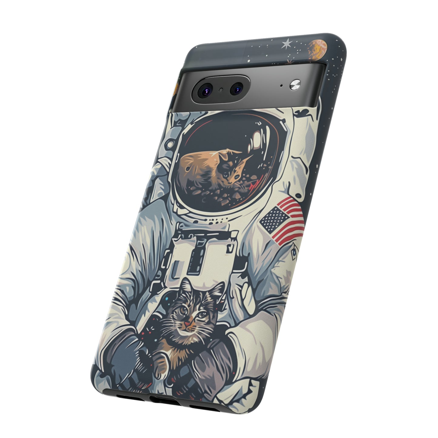 The Astronaut and the Cosmic Cat Phone Case