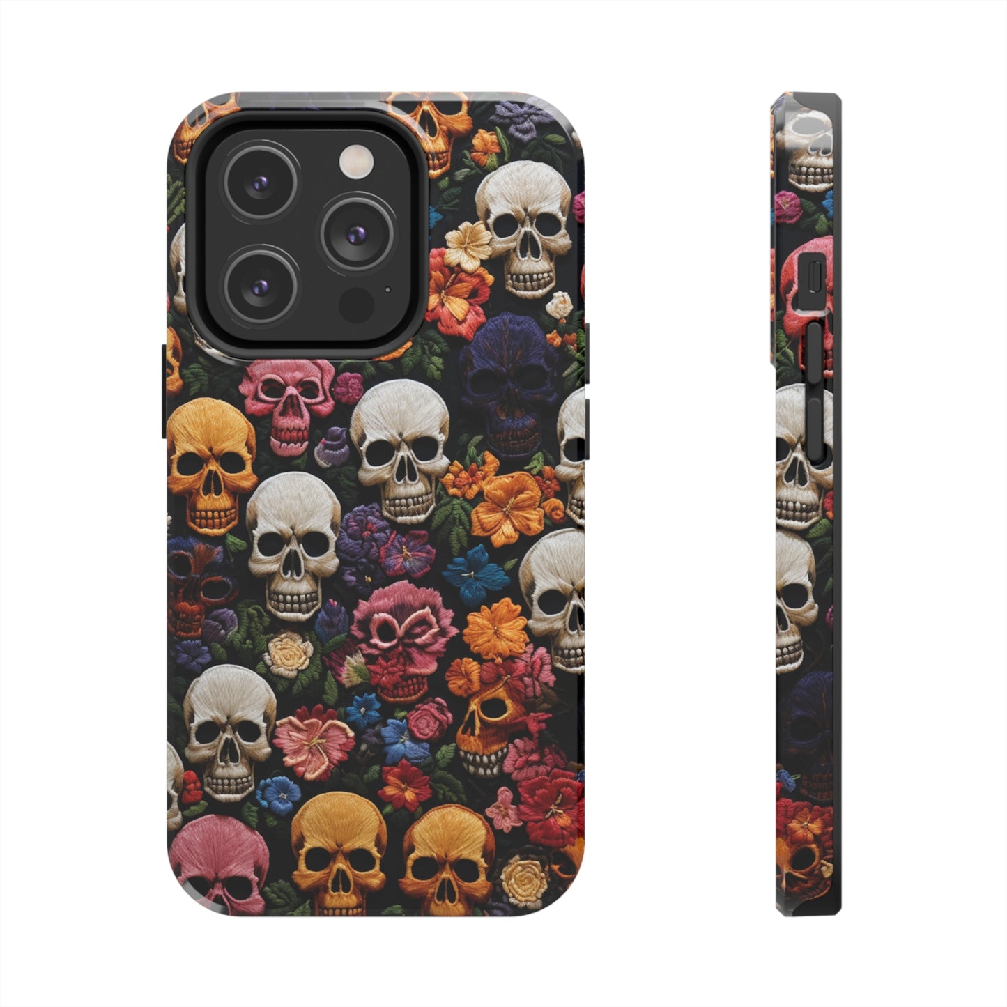 Embroidery Style Skulls Goth Dark Academia Tough Case iPhone Case