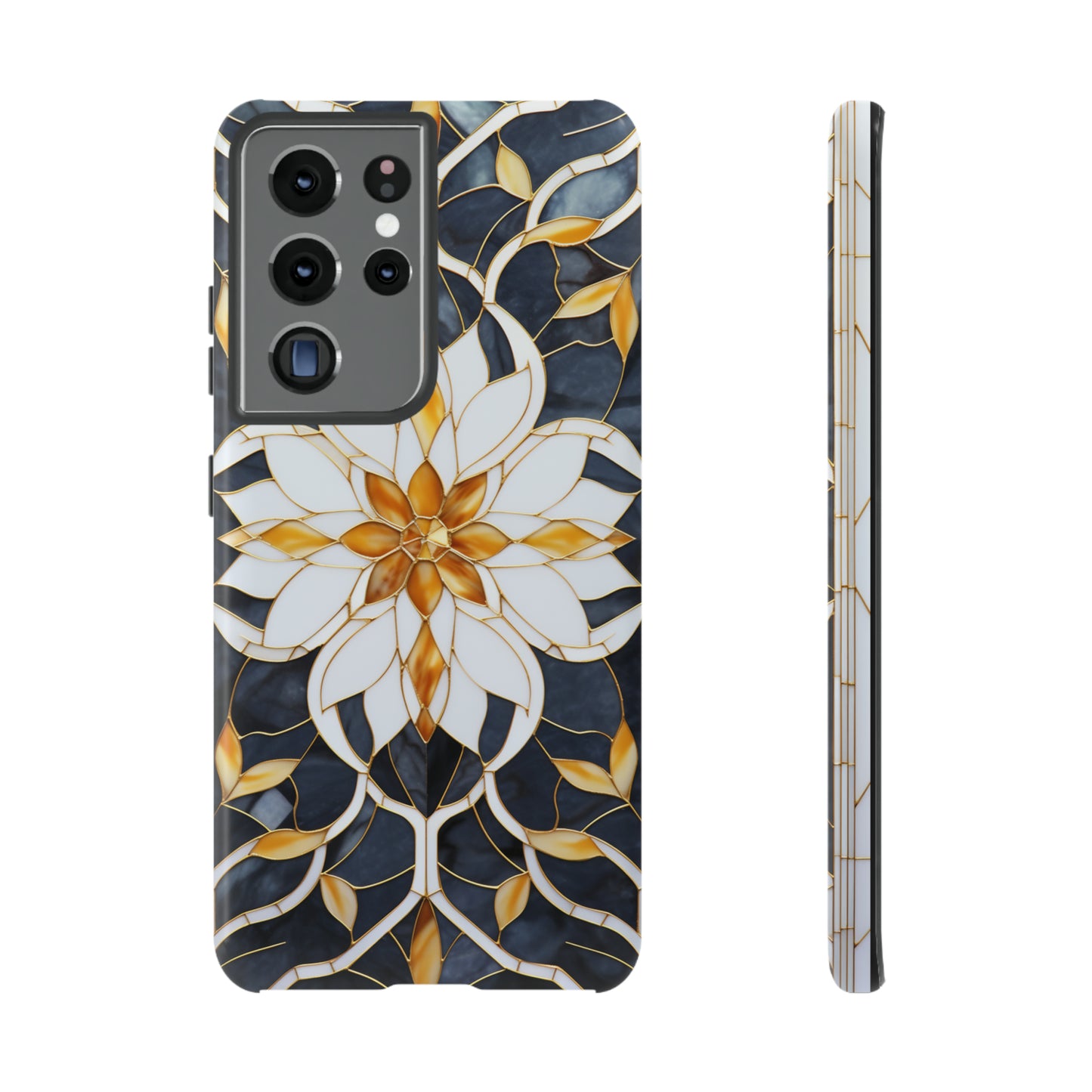 Art Deco Floral Gold & Blue Mosaic