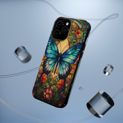 Butterfly Stained Glass MagSafe iPhone Case | Floral Aesthetic Art Retro Phone Tough Case iPhone 14 Plus 13 12 7 8 SE Hippie Boho Style