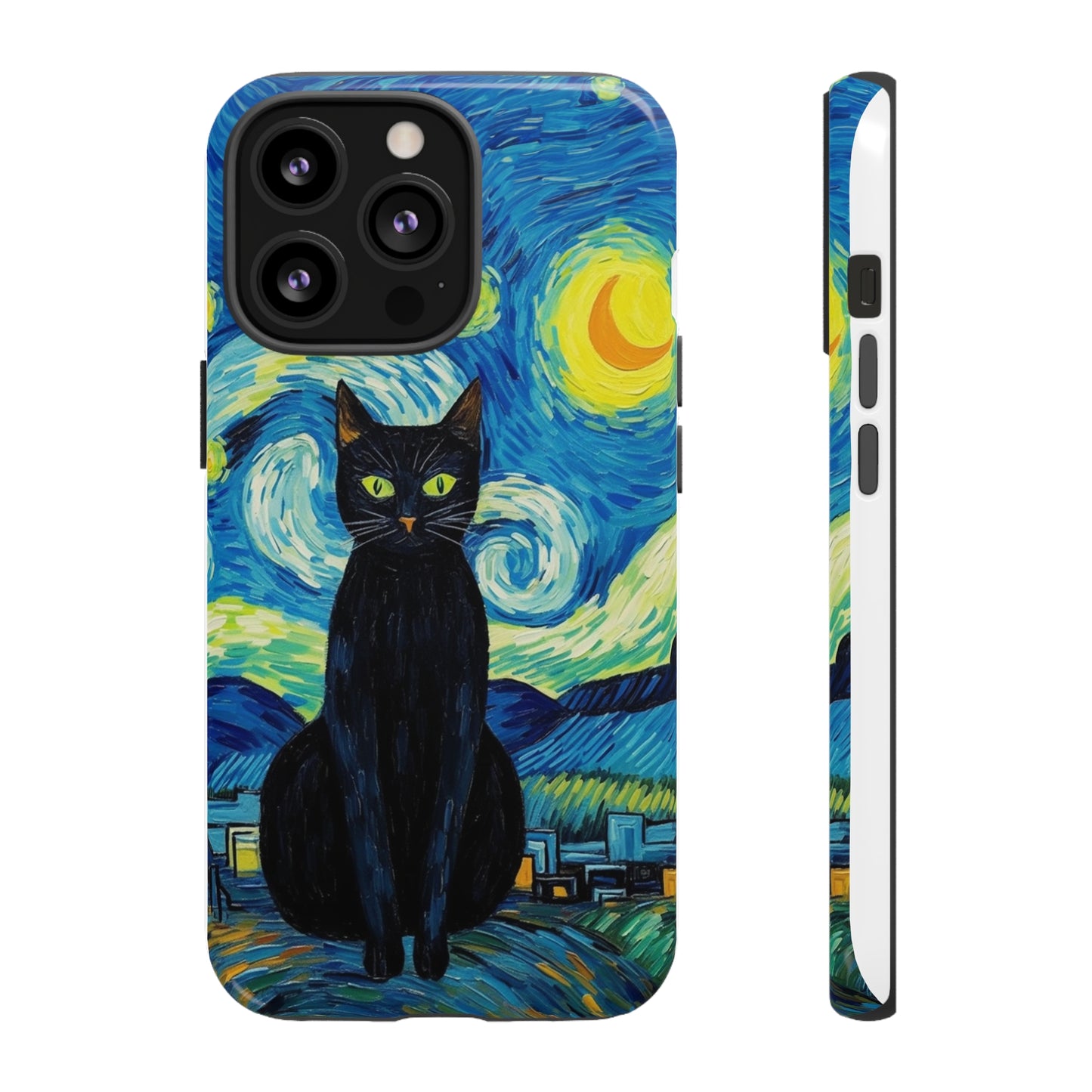 Starry Night Van Gogh Black Cat iPhone, Samsung Galaxy, Google Pixel  Case | Embrace Artistic Whimsy and Feline Charm