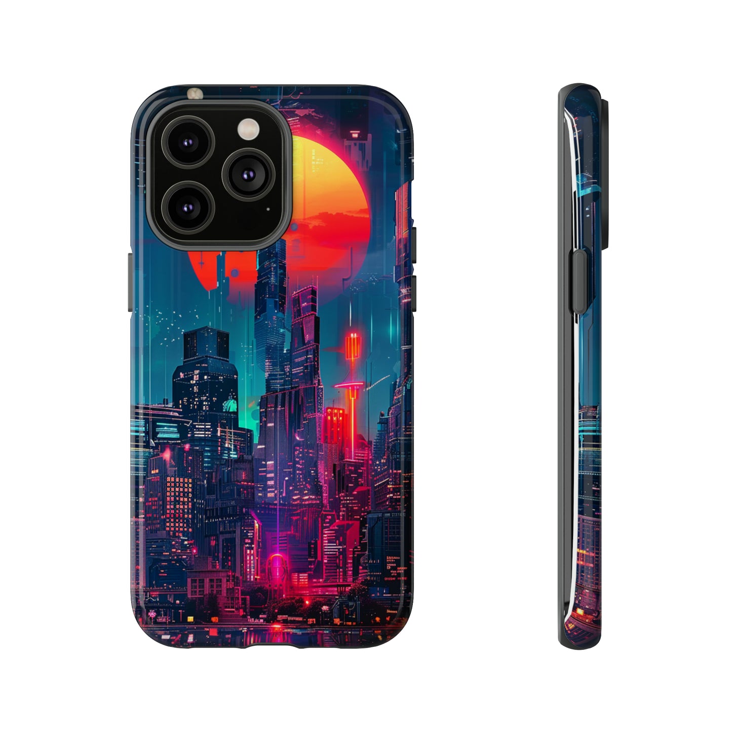 Cyberpunk Full Moon Cityscape Phone Case