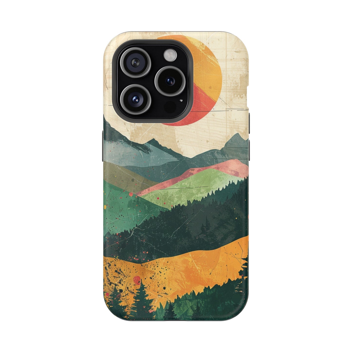 Retro Mountain Sunset Orange and Red MagSafe Phone Case