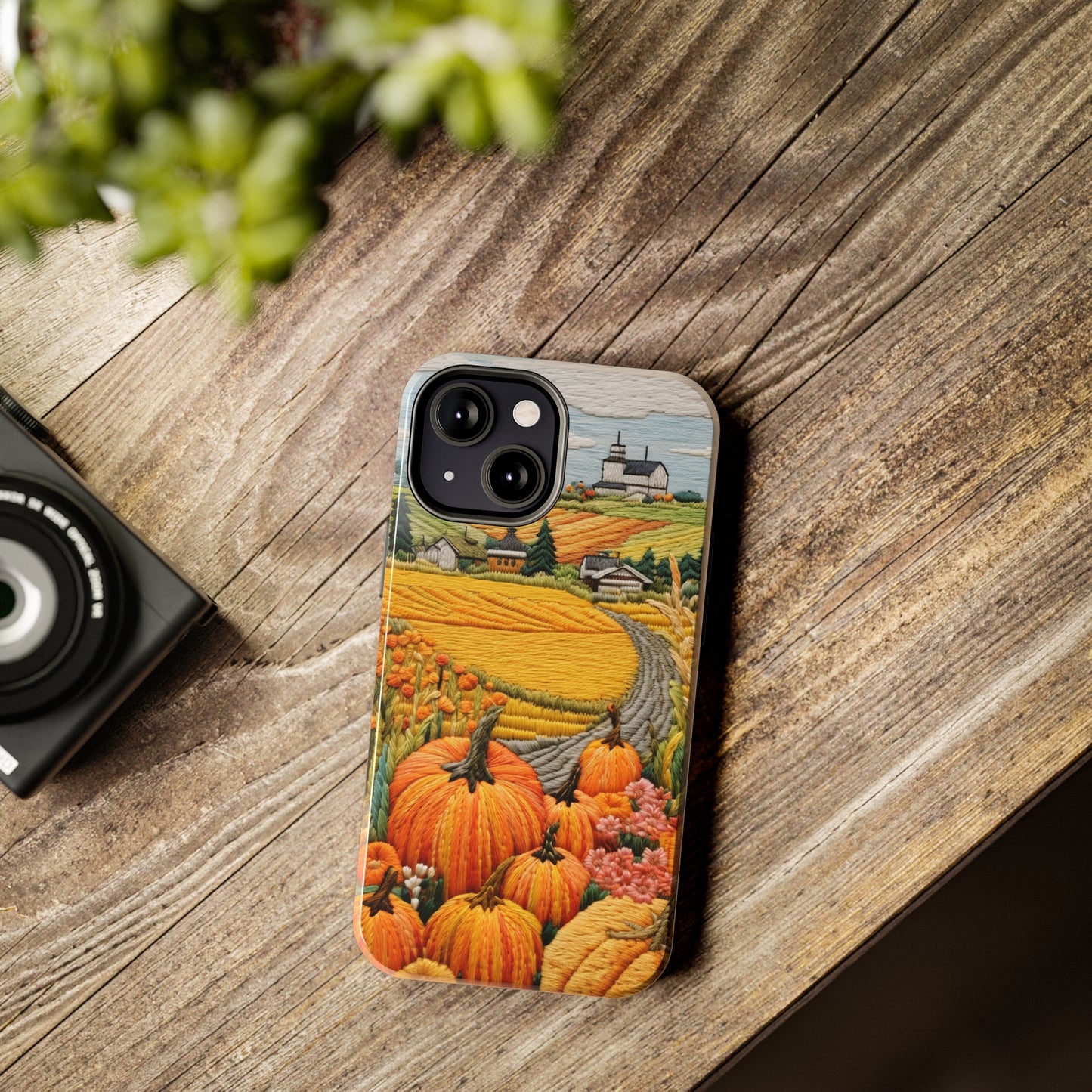 Harvest Hues: Halloween Pumpkin Patch | Embroidered Landscape for iPhone Range