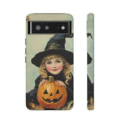 Vintage Halloween Card Witch and Jack-o'-lantern Phone Cover