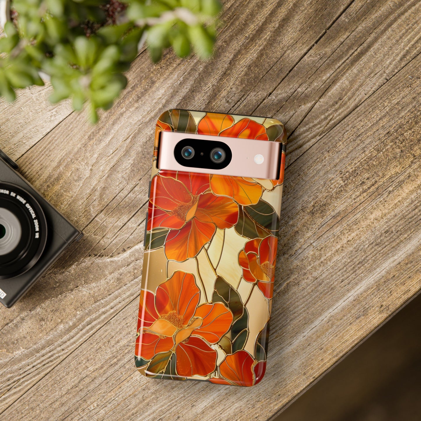 Orange Floral Phone Case Stained Glass Flower Aesthetic