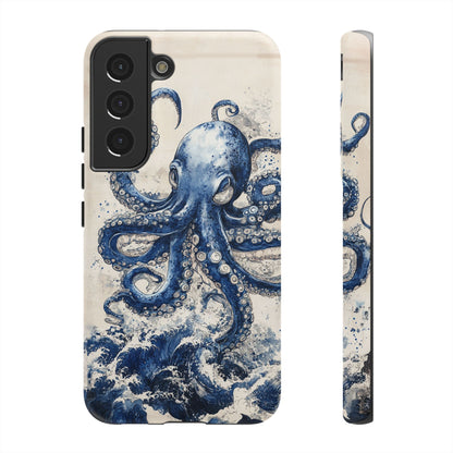 Vintage Japanese Art Style Blue Octopus and Waves Phone Cover