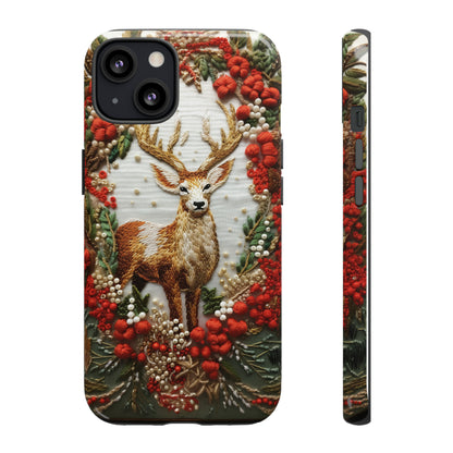 Embroidery Christmas Deer Floral Phone Case