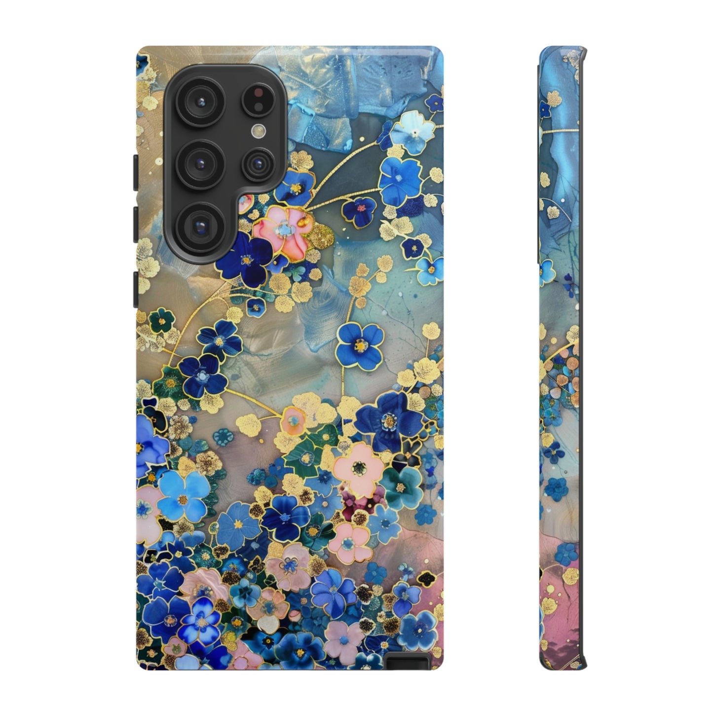 Forget Me Nots Gold Color Splash Floral Design Phone Case