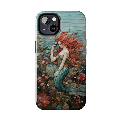 Siren's Song: Mermaid Elegance Apple Phone Case | Embroidery-Inspired iPhone Case