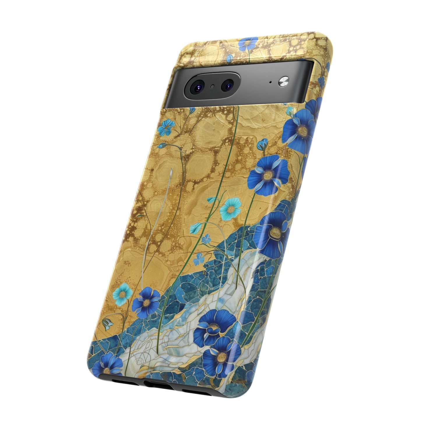 Forget Me Nots Gold Color Splash Floral Design Phone Case