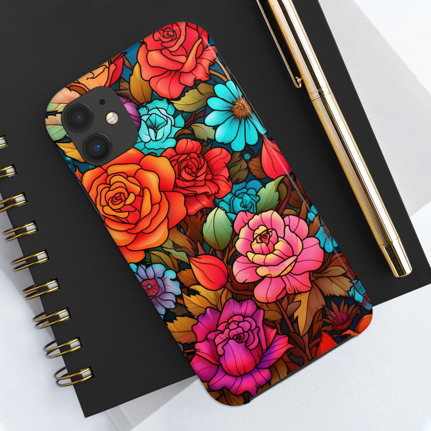 Stained Glass Tough iPhone Case | Trippy Psychedelic Flowers Floral Aesthetic Retro iPhone 14 Plus 13 12 7 8 Se Trendy Hippie Boho