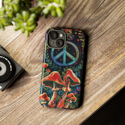 Embroidery Style Magic Mushrooms and Peace Sign Phone Case