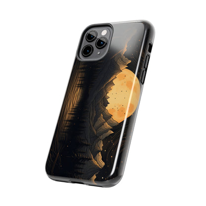 Abstract Landscape Black and Gold Mountains iPhone Case | Embrace the Mystical Full Moon