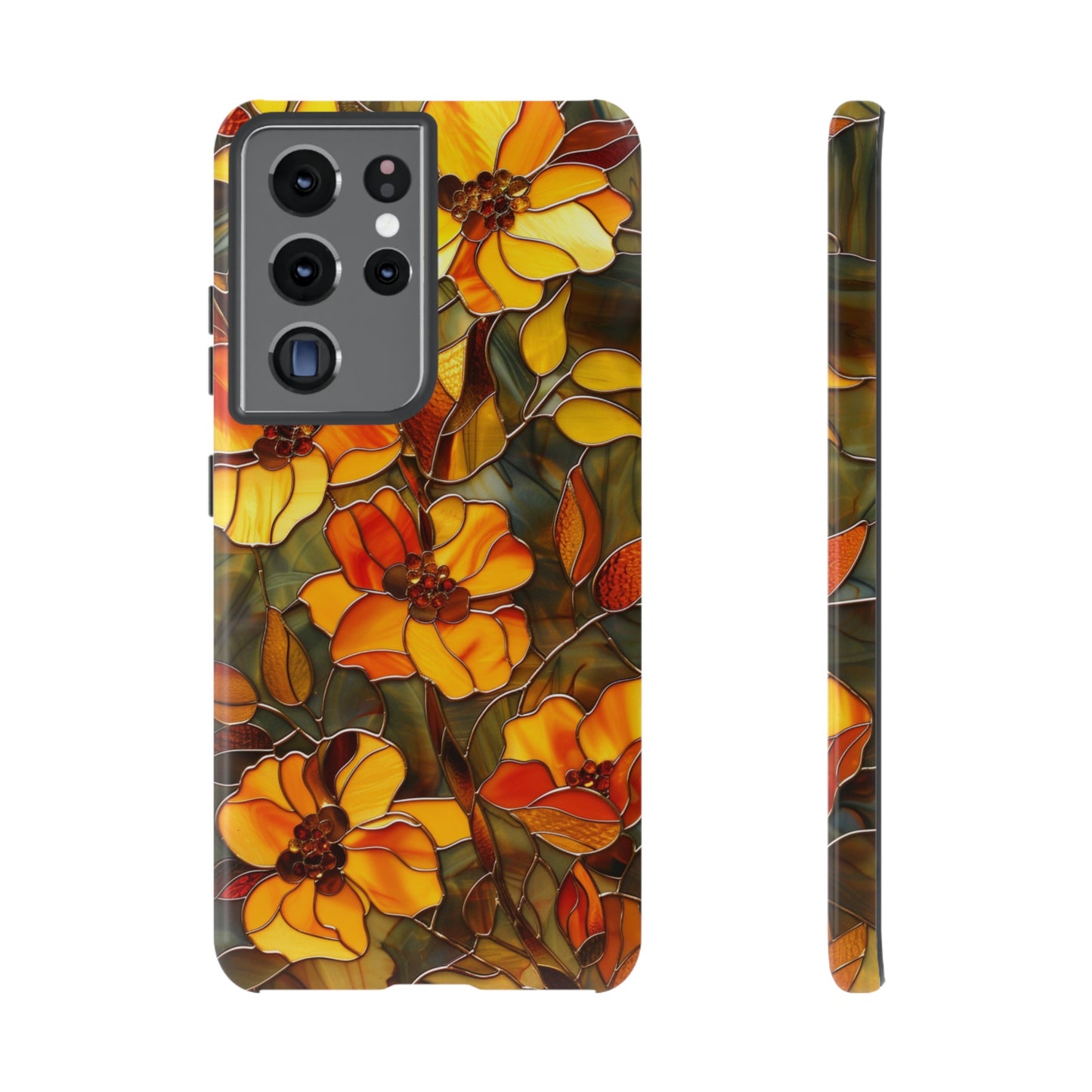 Orange Floral Phone Case Stained Glass Style