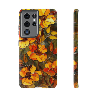 Orange Floral Phone Case Stained Glass Style