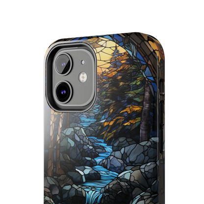 Stained Glass Stone Bridge and River Phone Case: Art Nouveau Floral Design | Bohemian Elegance Compatible with iPhone 14 Pro Max