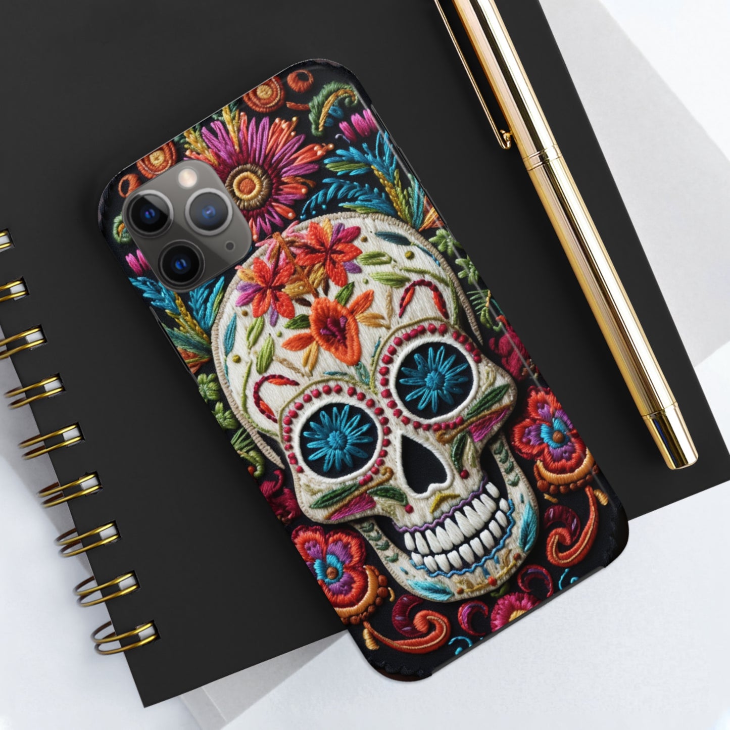 Embroidery Style Skulls Goth Dark Academia Tough Case iPhone Case