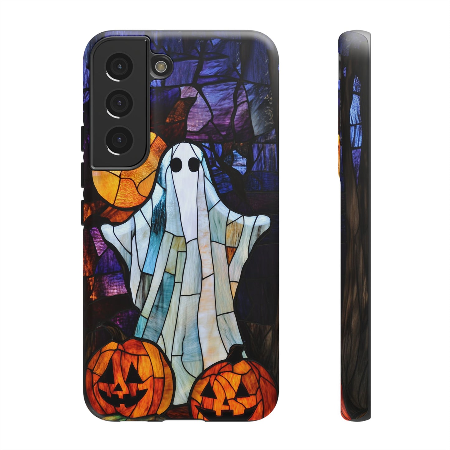 Stained Glass Halloween Ghost and Jack-o'-Lanterns Phone Cover