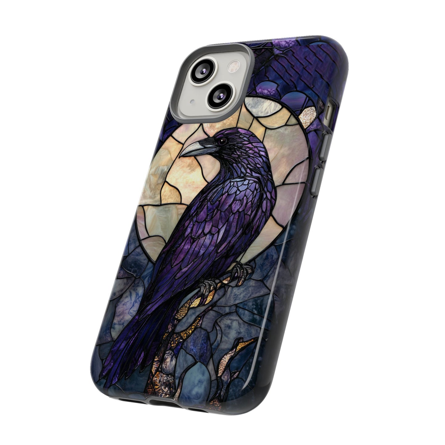 Halloween Phone Case Purple Raven Stained Glass Style Spooky Moon Phone Cover