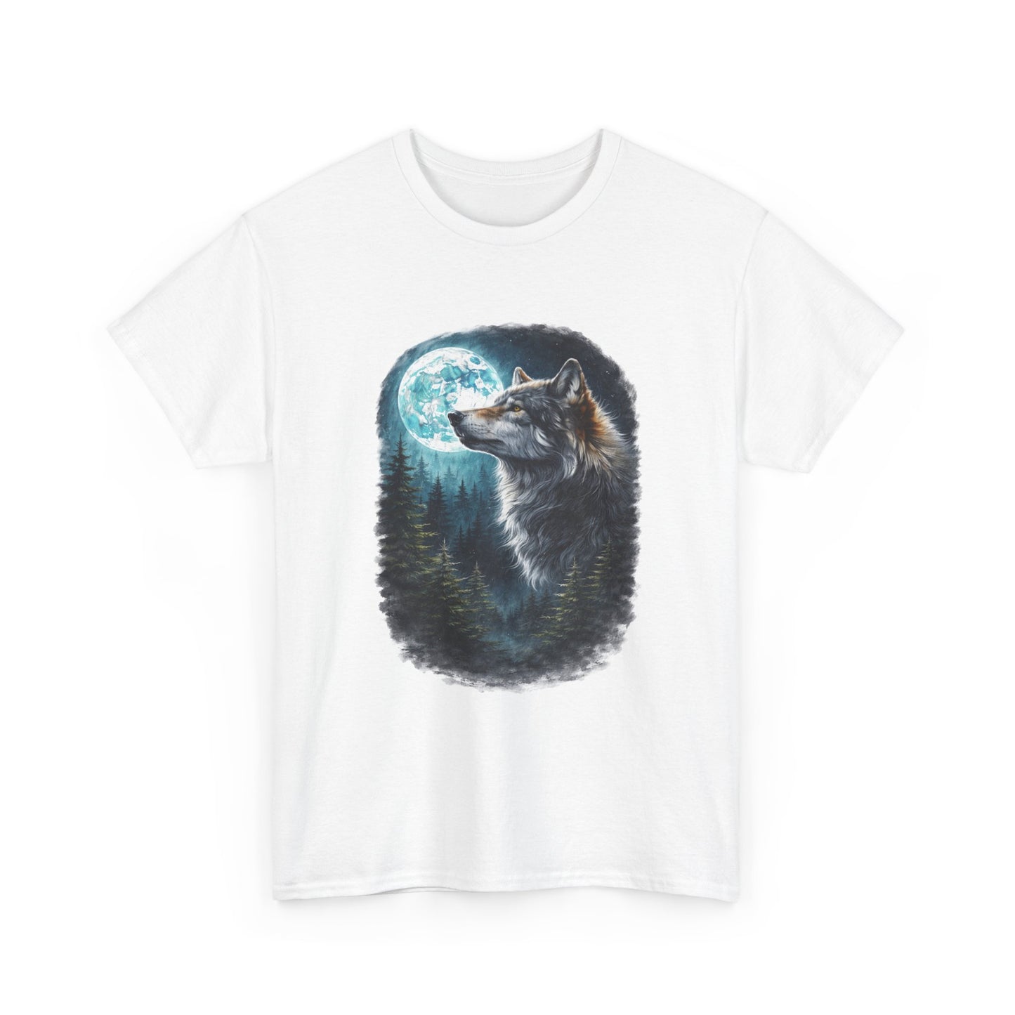 Classic Moon and Wolf T Shirt Mythic Night Graphic Tee