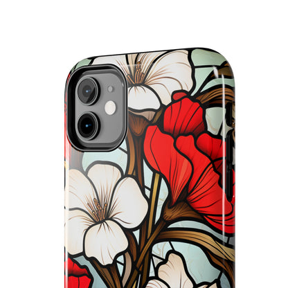 Red and White Floral Stained Glass iPhone Case