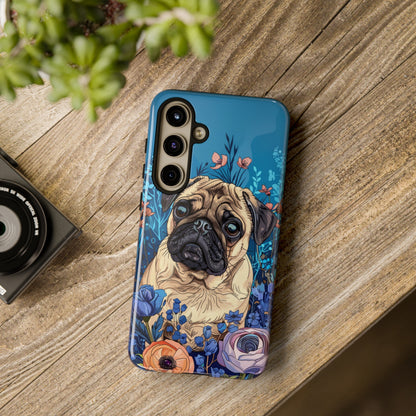 Cute Pug Dog Blue Floral Design Phone Case