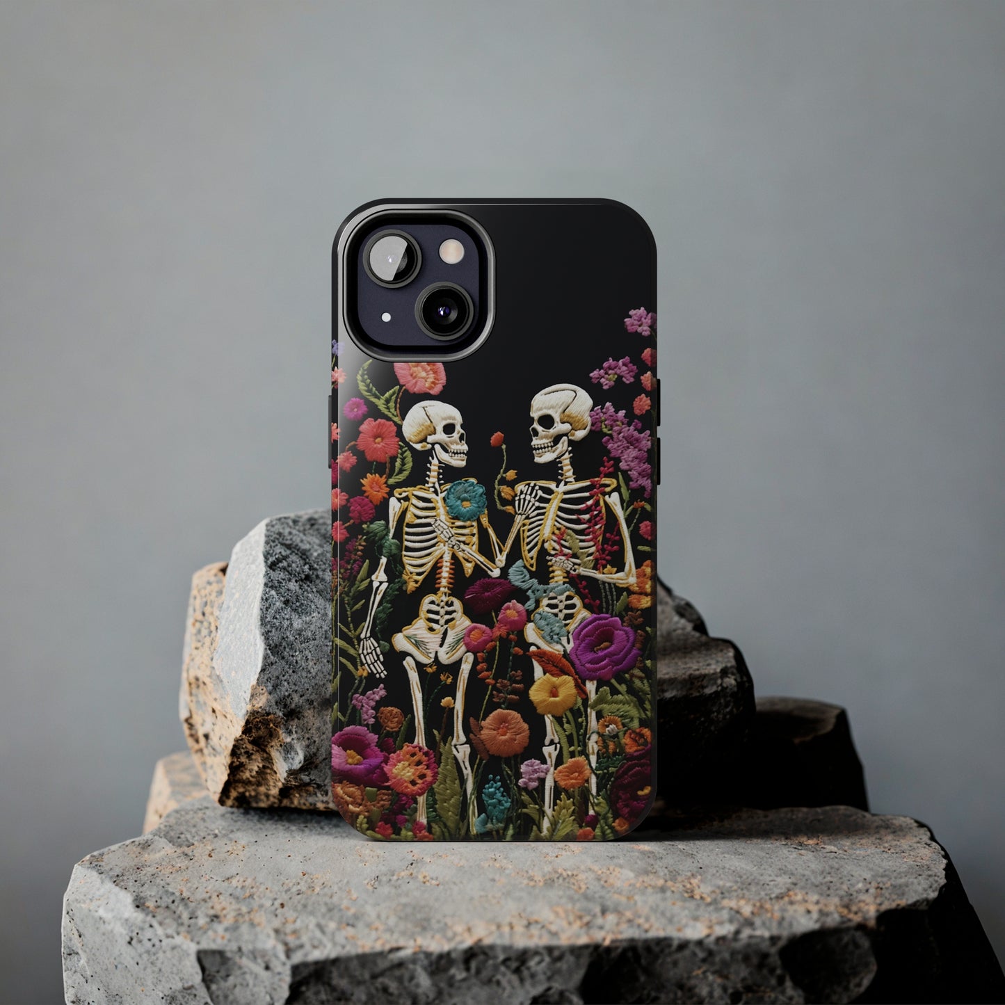 Love Halloween Skeletons Embroidery iPhone Case | iPhone X to iPhone 14 Pro Max