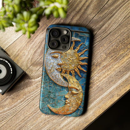 Boho Sun and Moon Mosaic Tile Stained Glass Phone Case