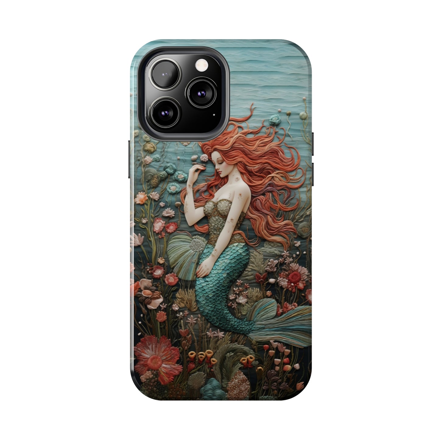 Siren's Song: Mermaid Elegance Apple Phone Case | Embroidery-Inspired iPhone Case