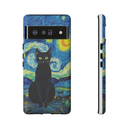 Starry Night Van Gogh Black Cat iPhone, Samsung Galaxy, Google Pixel  Case | Embrace Artistic Whimsy and Feline Charm