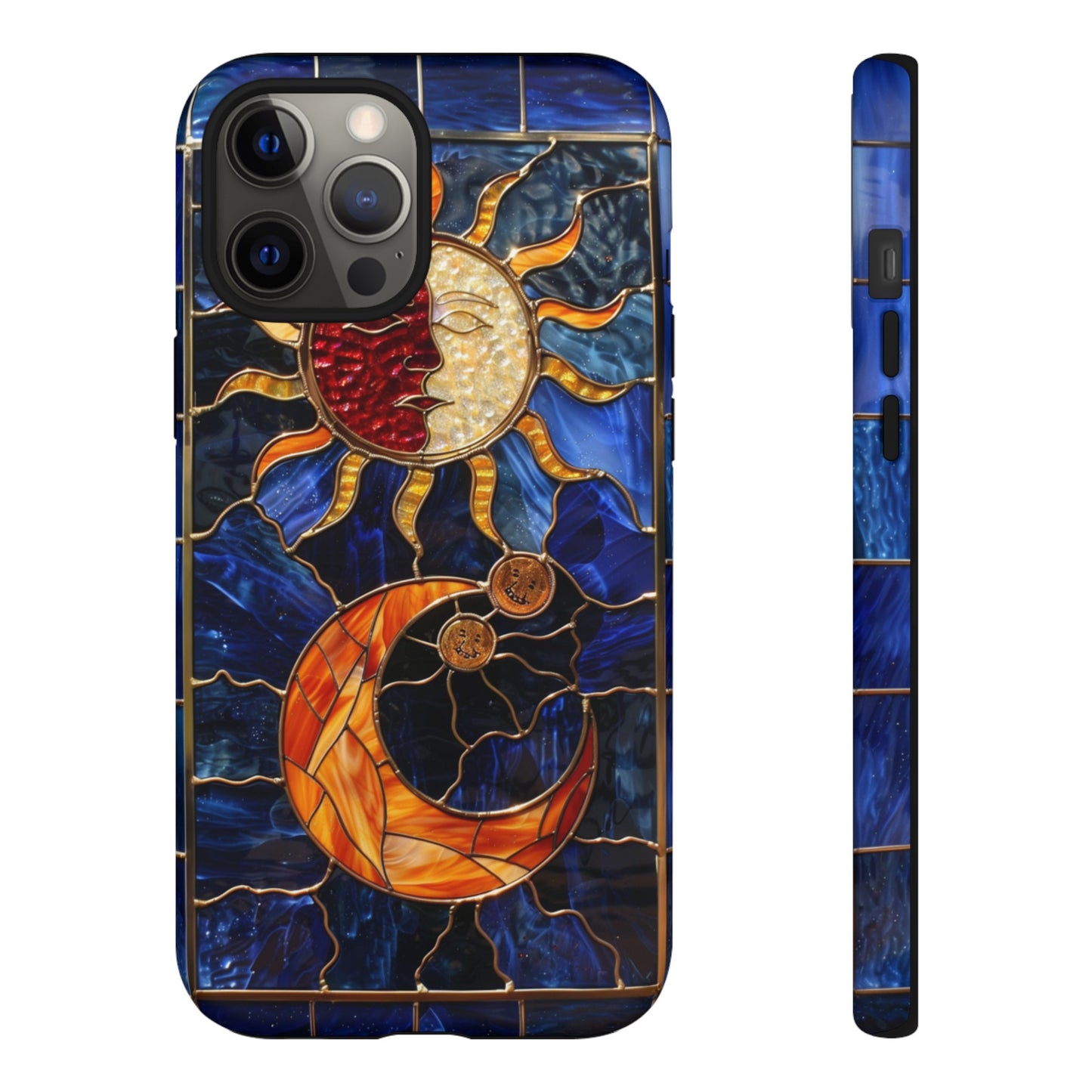 Celestial Stained Glass Moon and Stars iPhone 15 Case