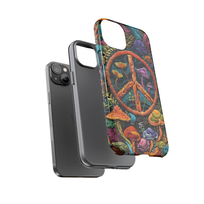 Embroidery Style Magic Mushrooms and Peace Sign Phone Case