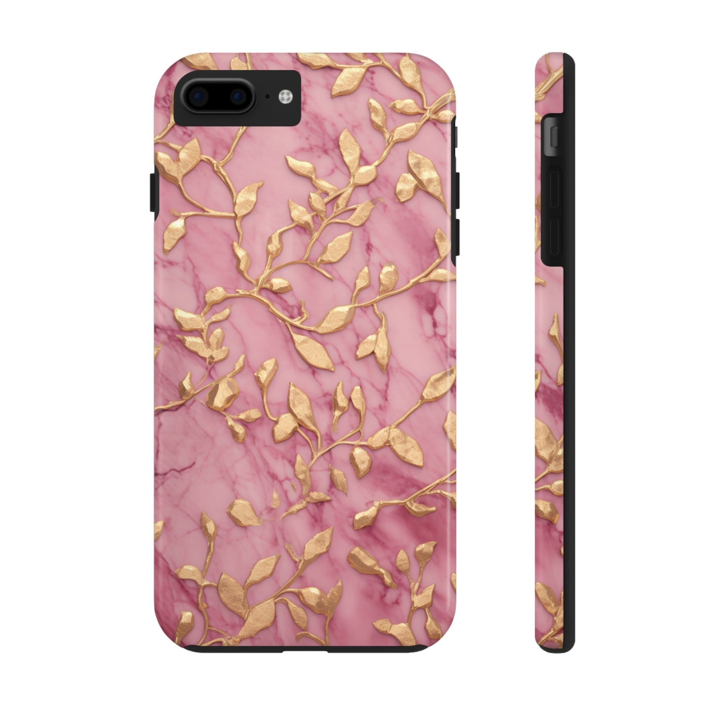 iPhone 14 Case Alluring Elegance: Pink & Gold Leaf Tough iPhone Case