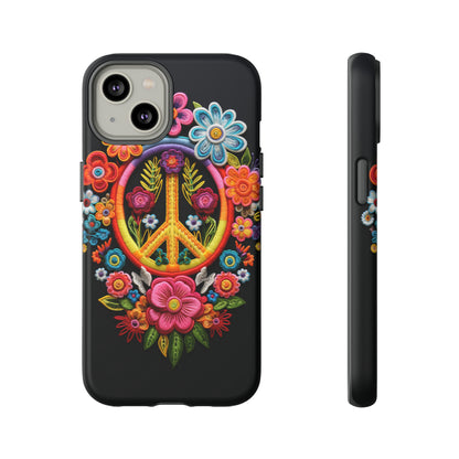 Peace Sign Embroidery Floral Hippie Style Phone Case