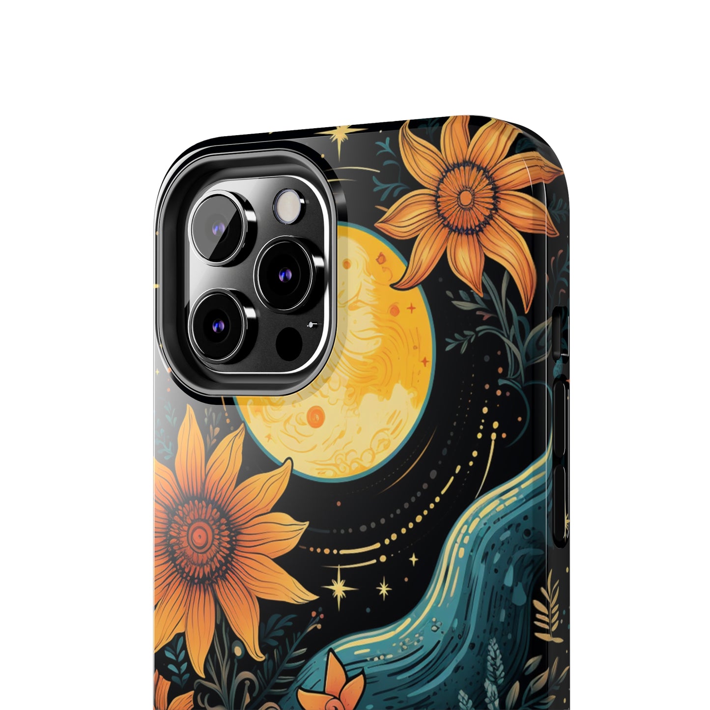 Boho Meets Cottagecore: Floral Sun, Moon & Stars iPhone Case – A Celestial Delight