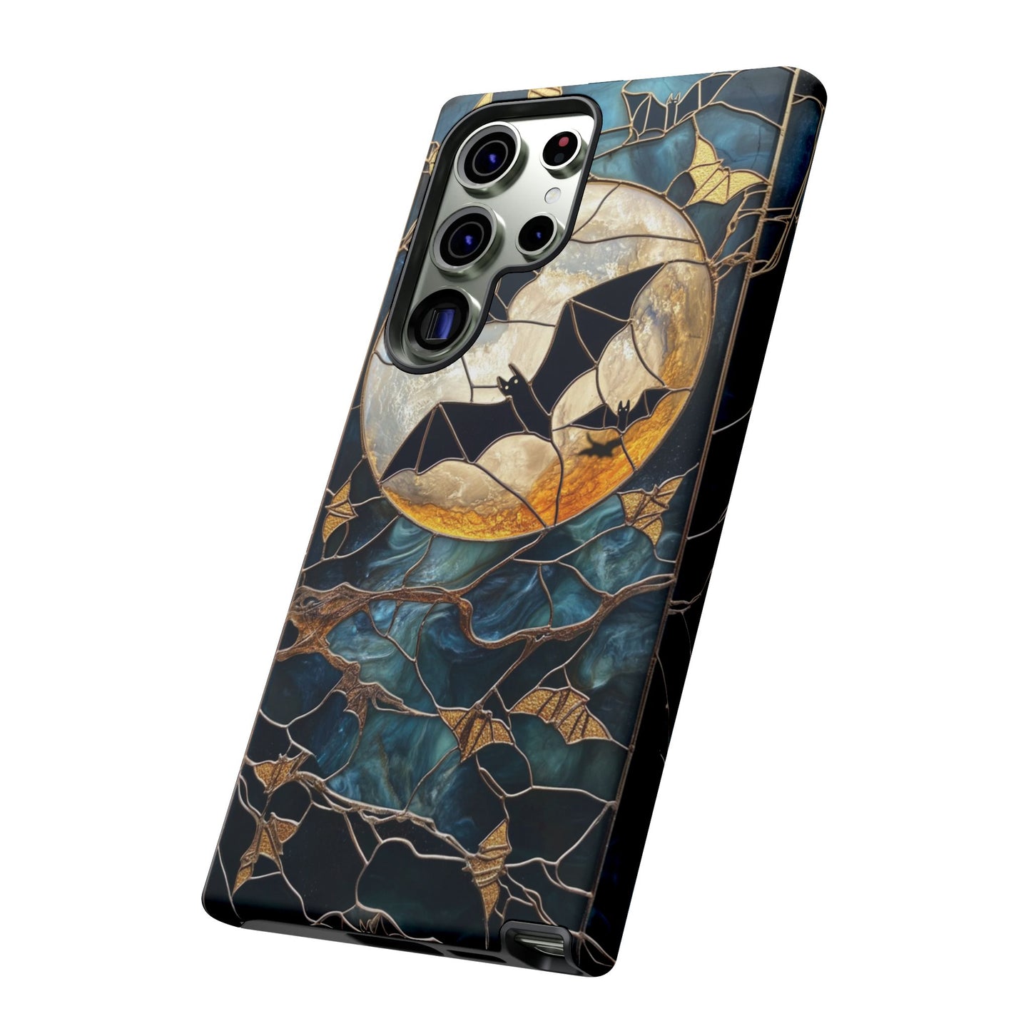 Halloween Phone Case Bats Stained Glass Style Spooky Moon Phone Cover