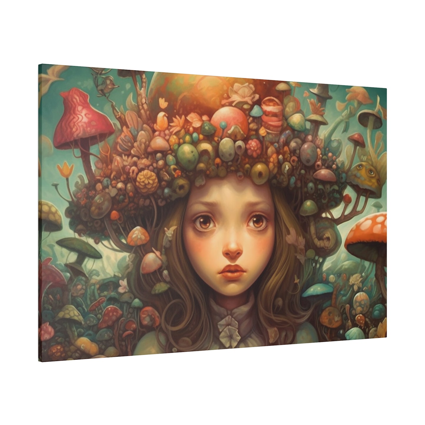 Surrealist Pop Art AI generated Head full of Magic Mushrooms | Stretched Canvas Print