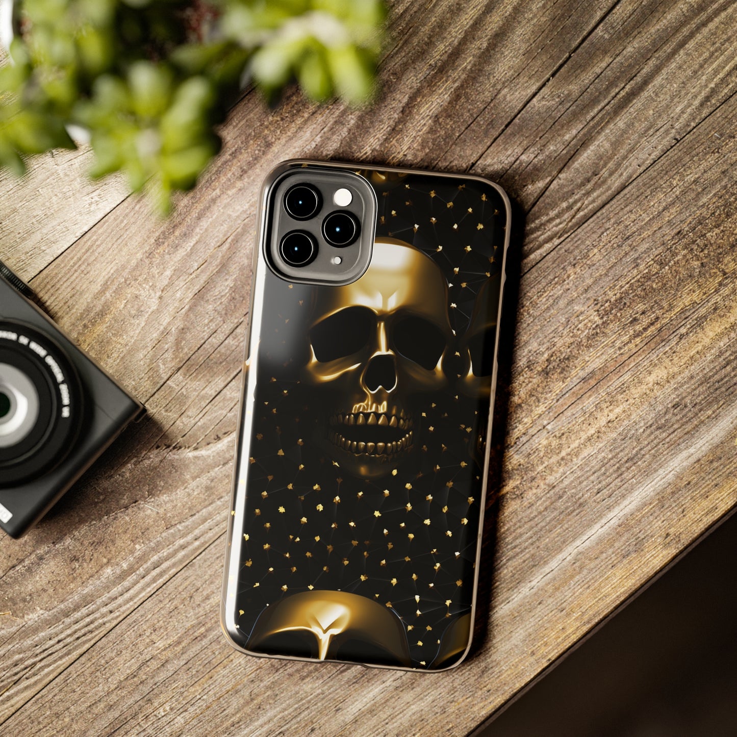 iPhone Tough Case | Dark Decadence: Gothic Gold Skulls and Studs  | Unveil Your Edgy Elegance