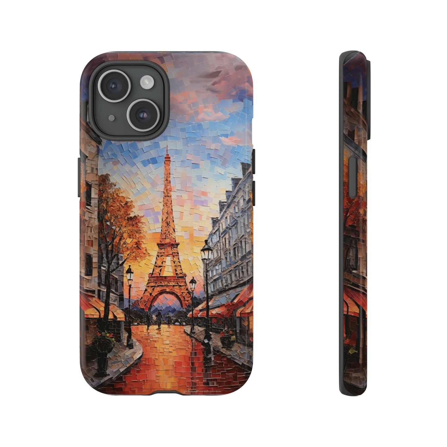 Eiffel Tower mosaic sunset design on iPhone 15 case