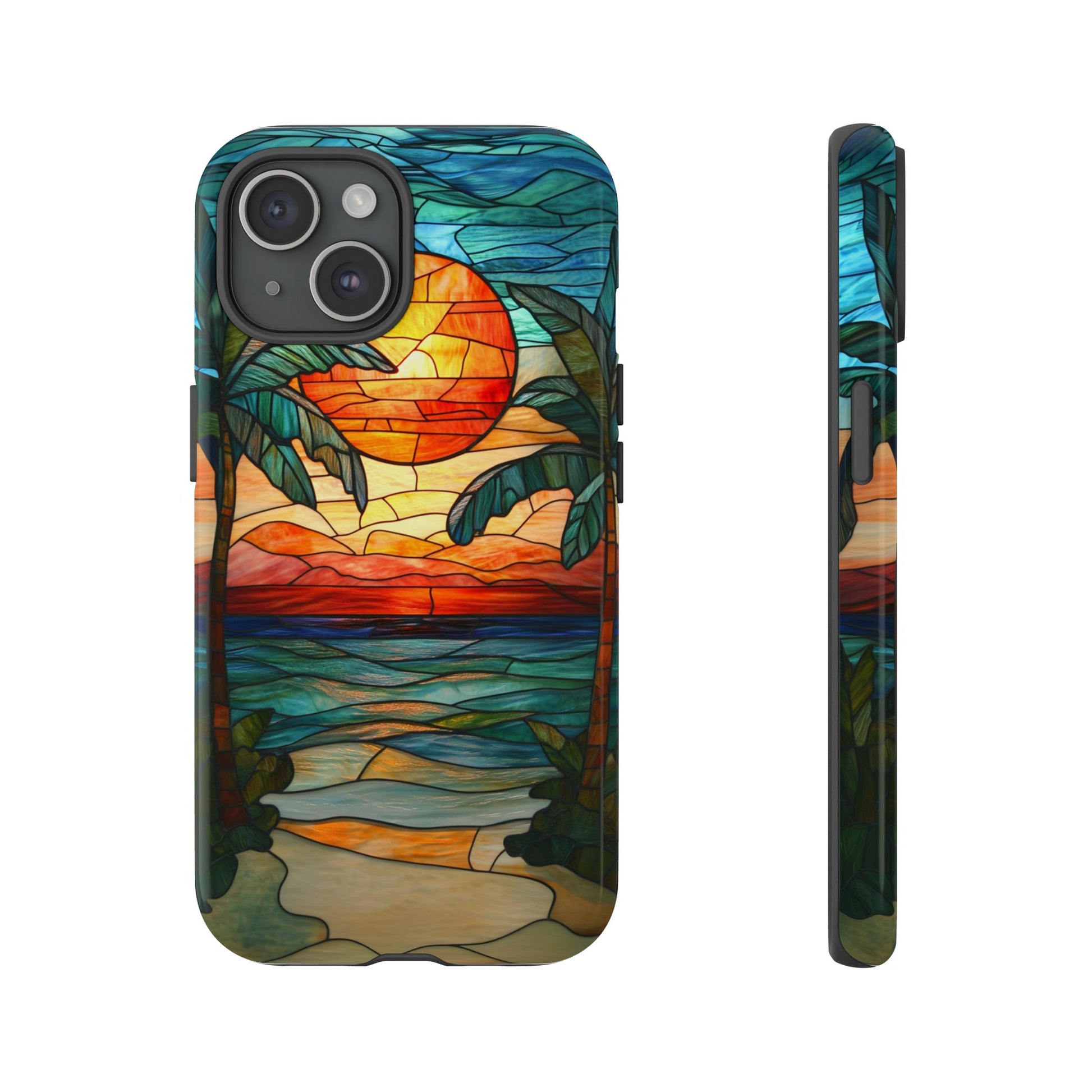 Tropical stained glass sunset phone case for iPhone 15