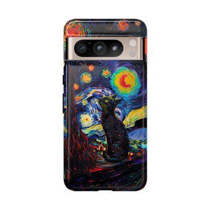 Starry Night Black Cat Van Gogh Painting Art Phone Case